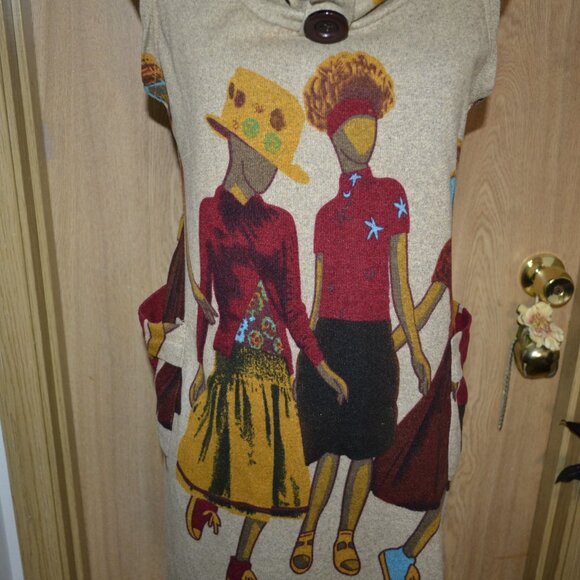 EYLEX Wool Blend Bold Colorful Artsy Print Sleeveless Pocket Tunic Top - Picture 5 of 8